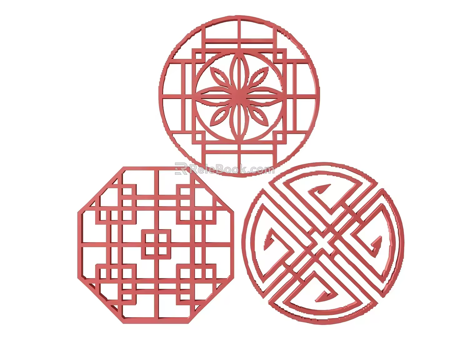 New Chinese Style Flower Lattice Carved Flower Lattice Window Flower Round Window Flower Carved Hollow Flower Window Vintage Pattern Window 3d model