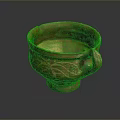 Traditional Ceramic Cup Sculpture With Red Exterior Yellow Interior And Intricate Patterns Handle