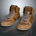 Brown High Top Lace Up Shoes With Textured Upper And Light Sole