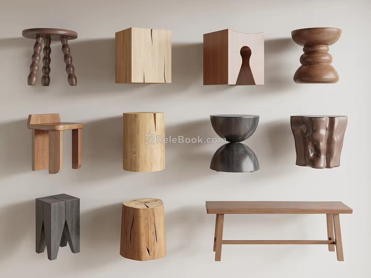 Modern Stool Shoe Changing Stool Wooden Stool Bench Round Stool 3d model