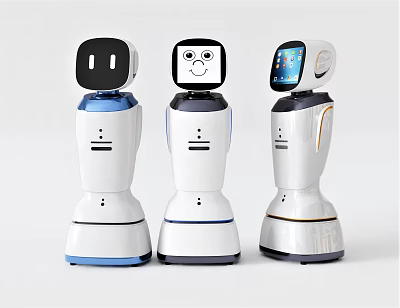 Smart Machines Three Intelligent Robots With Different Head Designs And Screens 3d model