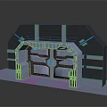 Futuristic Scifi Structure With Metal Panels Blue Lighting And Entrance Frame