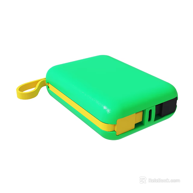 Portable Green And Yellow Compact Case With Strap For Small Devices 3d model