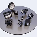 Various Types of Outdoor Lights with Different Designs Displayed on Round Platform