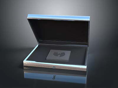 Opened Shiny Metallic Box Containing Square Item on Dark Background 3d model