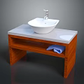 Food Preparation Space With Wooden Counter White Sink And Blue Towel