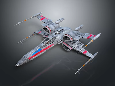 Sci Fi Starfighter Weapon With Red And Blue Stripes Multiple Engines 3d model