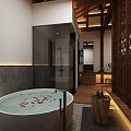 Cozy Traditional Hotel Room With Wooden Elements Pink Bedding And Decorative Art