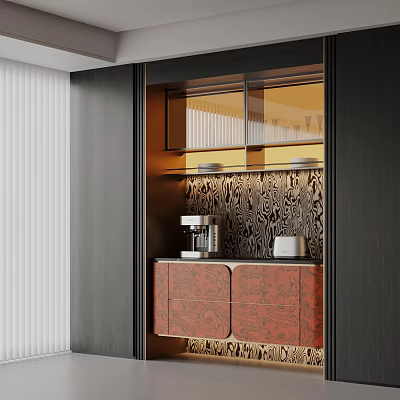 Elegant Modern Wine Cabinet Design With Glass Doors And Interior Lighting 3d model