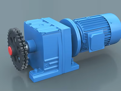 Blue Industrial Gear Motor With Gearbox And Mechanical Gear Components 3d model