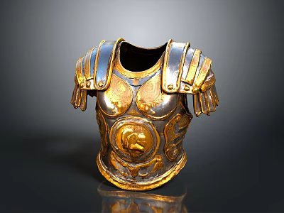 Ornate Gold Silver Armor Breastplate as Decorative Living Item with Intricate Patterns and Circular Badge 3d model