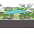 Modern Urban Commercial Street Design With Contemporary Buildings Trees And Pedestrians