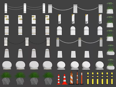 Modern car block stone barricade car block stone barricade stone column stone pier car block commercial street sidewalk separation stone block iron chain fence 3d model