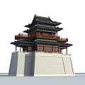 Traditional Ancient Chinese Architecture with Multi Tiered Roof Curved Eaves and Stone Base Balustrade