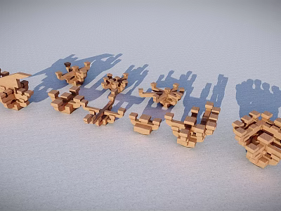 Wooden Architectural Components Models With Geometric Shapes And Light Background Shadows 3d model