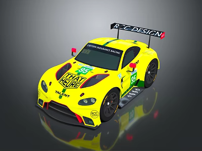 Yellow Racing Car With R C DESIGN And Racing Team Sponsor Logos Number 66 3d model