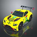 Yellow Racing Car With R C DESIGN And Racing Team Sponsor Logos Number 66
