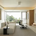 Modern Living and Dining Room Interior With Sofa TV Dining Table And Large Window