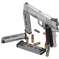 Detailed Studio Image Of Silver Pistol With Magazines And Bullets