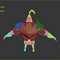3D Cartoon Warrior Character With Red Plume Helmet Armor Beard And Outstretched Arms
