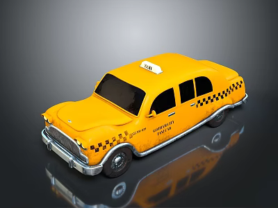 Vintage New York Yellow Taxi with TAXI Sign on Roof and Black Checkered Body 3d model