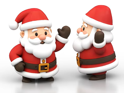 Two Cute Santa Claus Dolls in Red Outfit with Santa Hat and Waving Hands 3d model