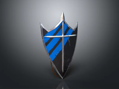 Medieval Metal Shield With Blue Stripes And Cross Design For Defense Use 3d model