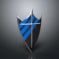 Medieval Metal Shield With Blue Stripes And Cross Design For Defense Use