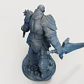 Detailed Armored Warrior Sculpture Holding Sword and Spiked Mace on Skull Base