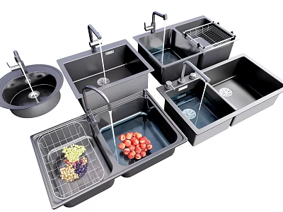 Multiple Styles Kitchen Sinks With Drainer Rack For Washing Fruits And Practical Design 3d model