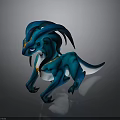 Blue Horned Dragon Mythical Creature Standing With Golden Accents And Smooth Scales