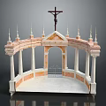 Ornate Church Chapel With Cross Spires Columns Arched Doorway And Marble Surface