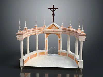 Ornate Church Chapel With Cross Spires Columns Arched Doorway And Marble Surface 3d model