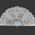 Vintage Decorative Fan Pendant With Intricate Lace And Colorful Figure Patterns