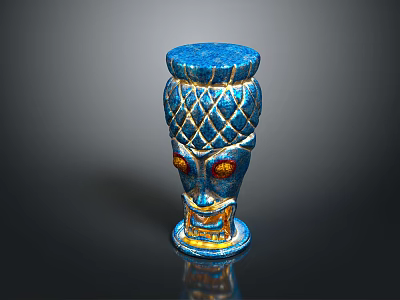 Blue Decorative Ornament Combination With Mesh Pattern Gold Trim And Red Eyes Figurine 3d model