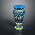 Blue Decorative Ornament Combination With Mesh Pattern Gold Trim And Red Eyes Figurine