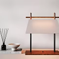 Stylish Table Lamp with Wooden Base Black Frame and White Fabric Roof Shaped Shade