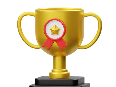 Decorative Ornament Set Featuring Gold Trophy with Red Star Emblem Red Ribbon and Black Base 3d model