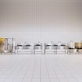 Modern Commercial Kitchen Appliances With Stainless Steel Storage Cabinets And Sink Stations