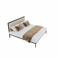 Minimalist Double Bed With Black Metal Frame Beige Headboard And Cozy Brown Bedding