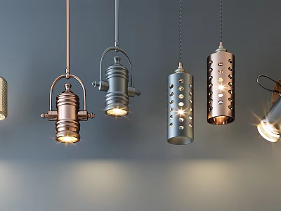 Modern Industrial Metal Pendant Lights With Perforated Design And Copper Gray Finish 3d model