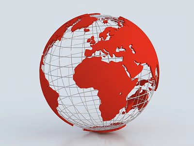 Red Globe Decorative Ornament Set With White Grid Design For Modern Home Decor 3d model