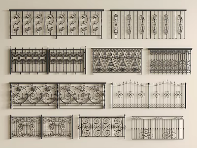 Collection Of Decorative Metal Railings With Various Intricate Patterns And Styles 3d model