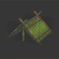 Traditional Outdoor Camping Tent With Crossed Bamboo Poles And Green Canopy Design