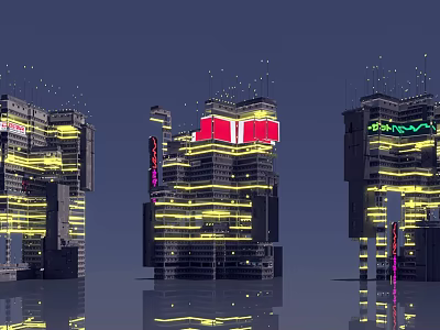 Future Architecture Design Multiple Modern Buildings With Vibrant Neon Lights And Reflective Surfaces 3d model