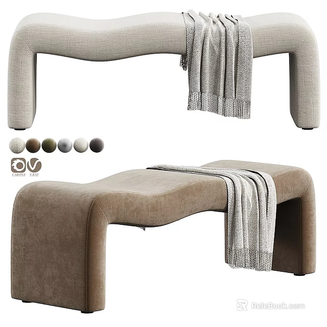 Modern Fabric Sofa Bench With Draped Blanket And Multiple Color Swatches 3d model 