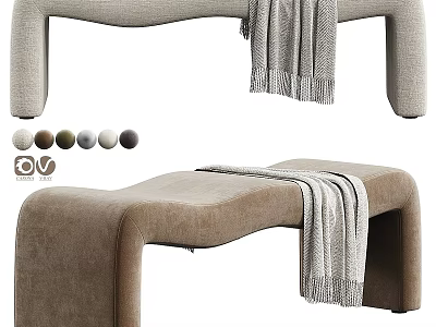 Modern Fabric Sofa Bench With Draped Blanket And Multiple Color Swatches 3d model