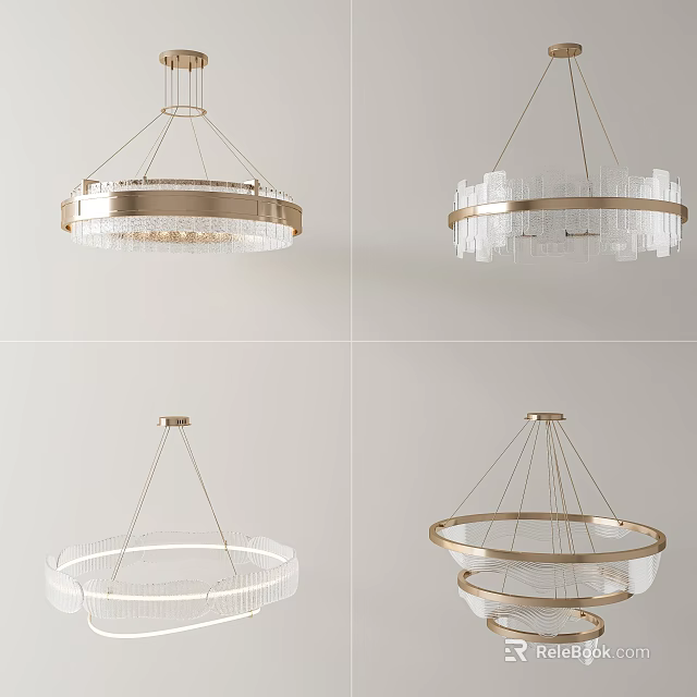Elegant Modern Chandelier With Circular Metal Frame And Transparent Crystal Elements 3d model