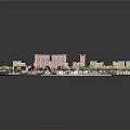 Cartoon City Scene with Colorful Buildings Various Trees and Curved Roads Layout