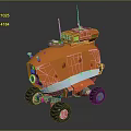 Orange Mars Rover Exploring Planetary Terrain With Robotic Wheels And Scientific Instruments